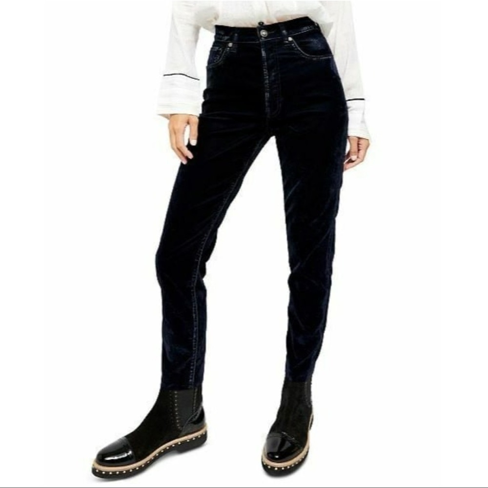 Free People black velvet 5 pocket skinny pants Sz 27